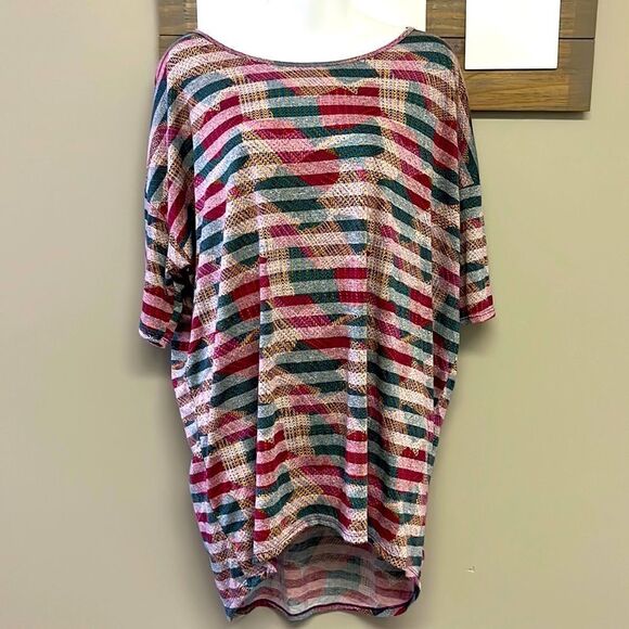 LulaRoe Irma Striped High Low Tunic Short Sleeve High Low Scoop-neck Shirt-Lg - Picture 1 of 7